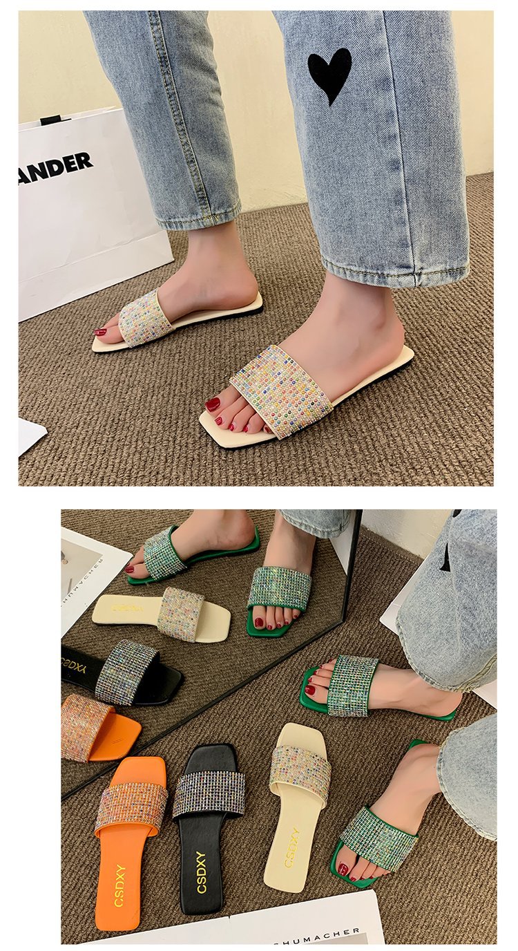 Water Diamond for Women's Outwear 2024 Summer New Fashion, Casual, Comfortable French Small Fragrant Cool Slippers_voghion.com