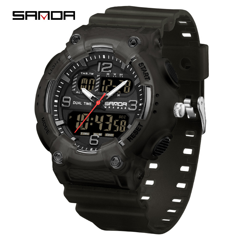 SANDA reloj juvenil de moda color contraste doble pantalla reloj multifuncional para hombres y mujeres estudiantes reloj electrónico de luz nocturna