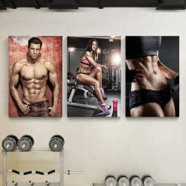 健身房装饰挂画励志运动宣传海报墙贴健美肌肉男女图片背景墙壁画