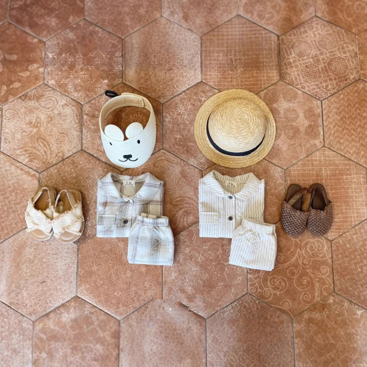 Conjunto de rayas verticales a cuadros para bebés, ropa versátil de verano, fresco y transpirable