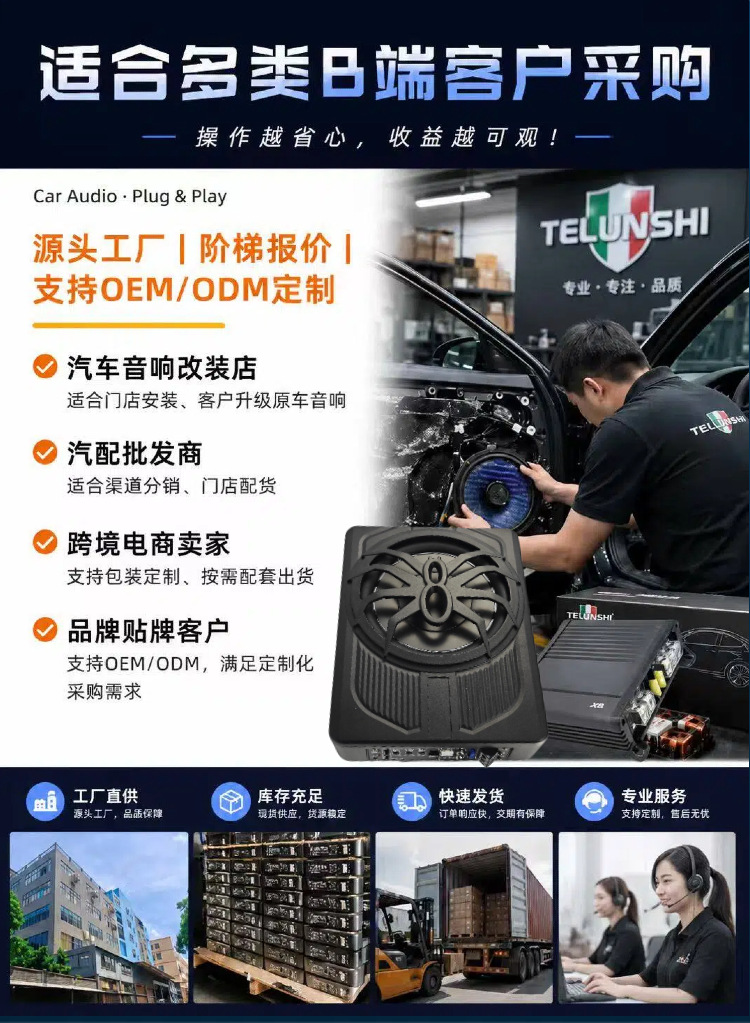 10inch Car Ultra-Thin Subwoofer Active Car Bass Speaker Under-Seat Installation Audio Upgrade Wholesale