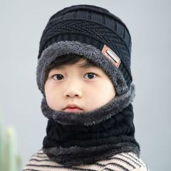 冬の子供用帽子とスカーフの2点セット卸売外国貿易防寒防風プラスベルベット厚みのあるウールの屋外暖かい帽子