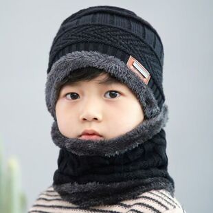 Winter Kidsren's Hat and Scarf Two-Piece Set Wholesale Export Cold-Proof and Windproof Fleece-Lined Thickeneded Wool Outdoor Warm Hat
