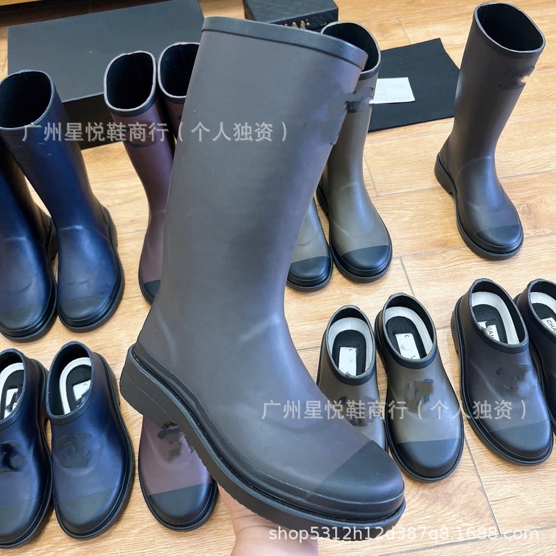 稥字母无缝中筒骑士靴2025年春季中筒拼色无中线撞色女靴雨靴雨鞋|undefined
