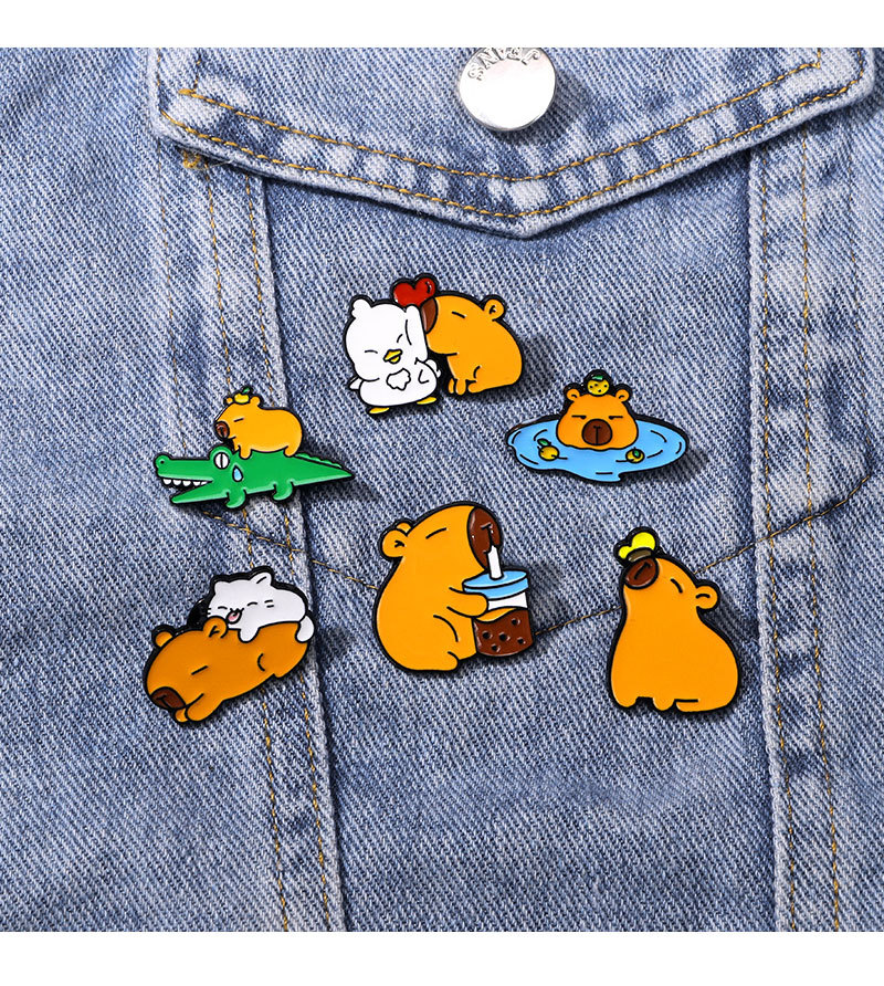 Animal, Capabala Pattern Cute Pin Animal Capabala Alloy Enamel Unisex Brooches