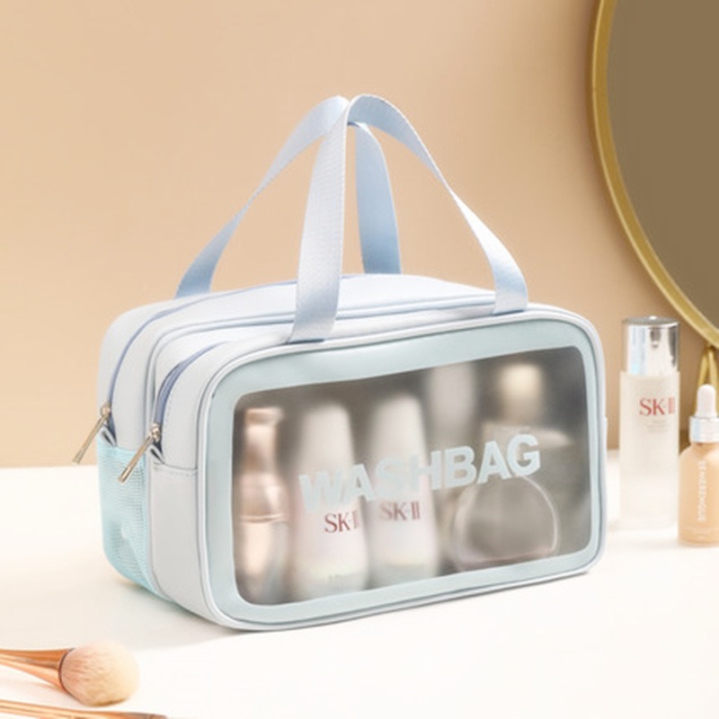 Bolsa de cosméticos transparente transfronteriza bolsa de almacenamiento impermeable de alta capacidad bolsa de lavado de maquillaje portátil PU