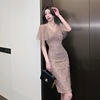 Hip wrapped sparkling pearl film holiday party dress