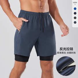 跨境男士大码运动短裤双层篮球训练短裤户外跑步防走光速干短裤