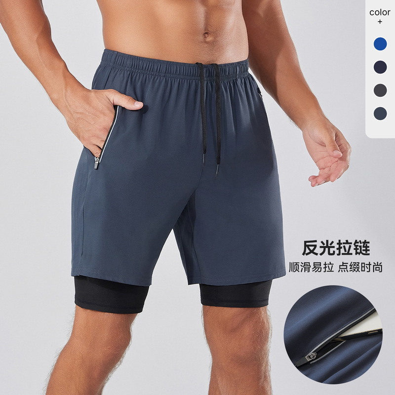 Cross-border Men's plus size Sports Shorts Double Layer Basketball Training Shorts Outdoor Running Anti-walking Light Speed Dry Shorts