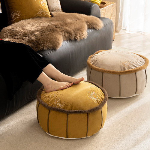 Lucky embroidered pouf, round futon, raised legs, soft stool, lazy sofa cushion, butt cushion, floor tatami pier