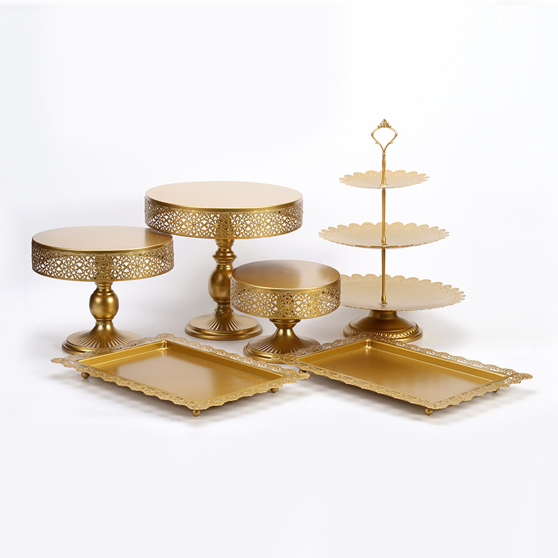 Blanco/oro soporte de la torta redonda soporte de la torta, metal de la boda plato de fruta soporte Fiesta celebración postre Placa de exhibición