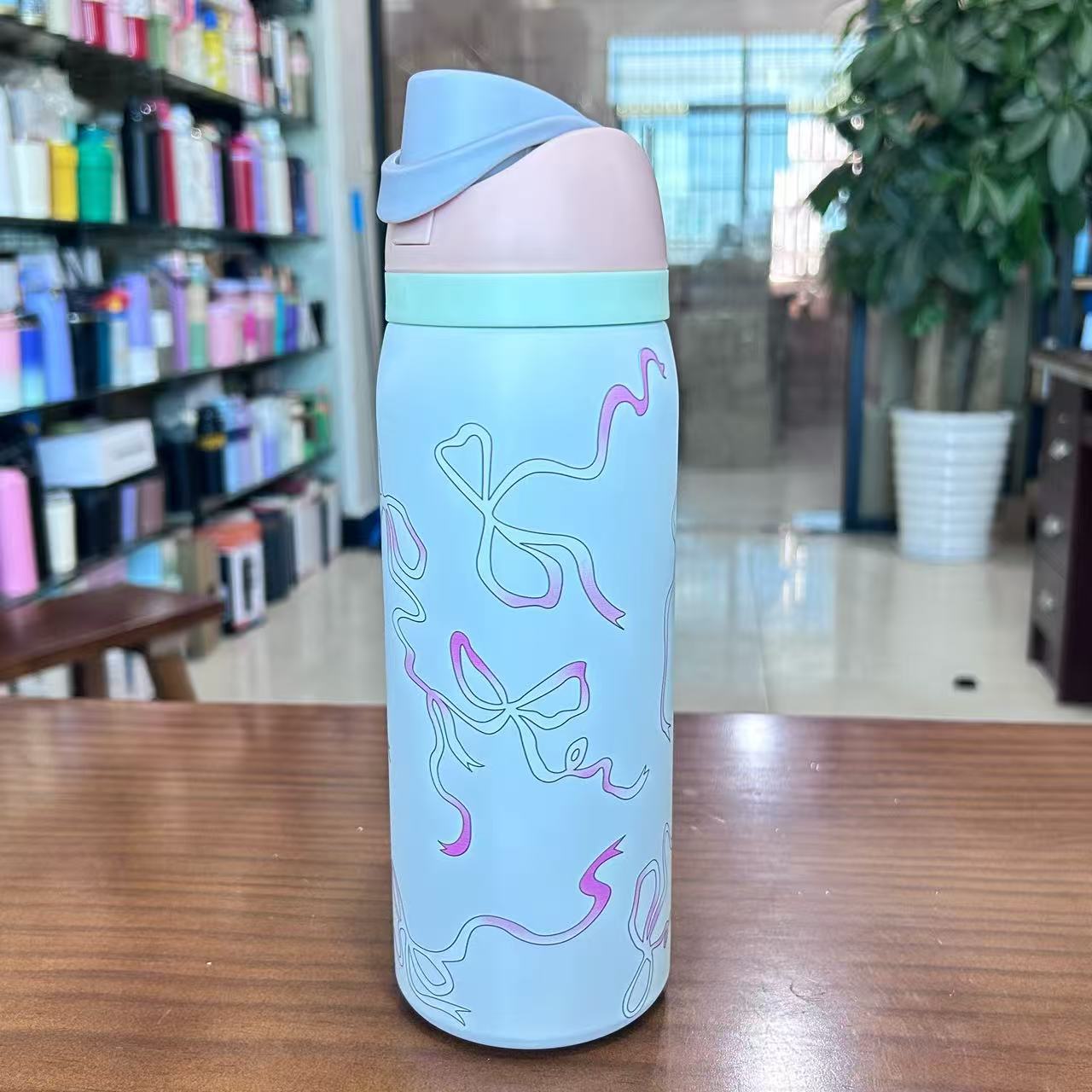 Taza termo Owala transfronteriza, taza de agua de acero inoxidable 304, taza portátil con asa, taza de doble uso, taza con pajita, gran capacidad