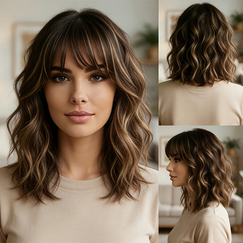 Women's short bob wig with bangs, fluffy curly hair, 4x4 bob wig with bangs Women's short bob wig with bangs, fluffy curly hair, 4x4 bob wig with bangs