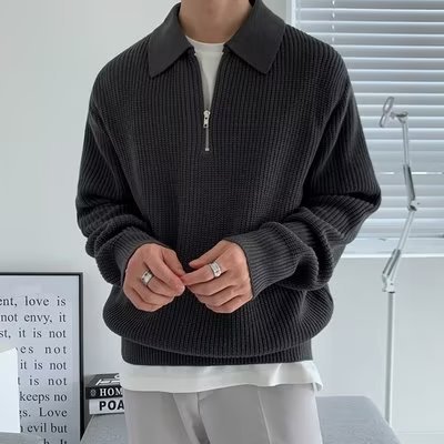 Men's demi-season Japanese retro sweater with zipper