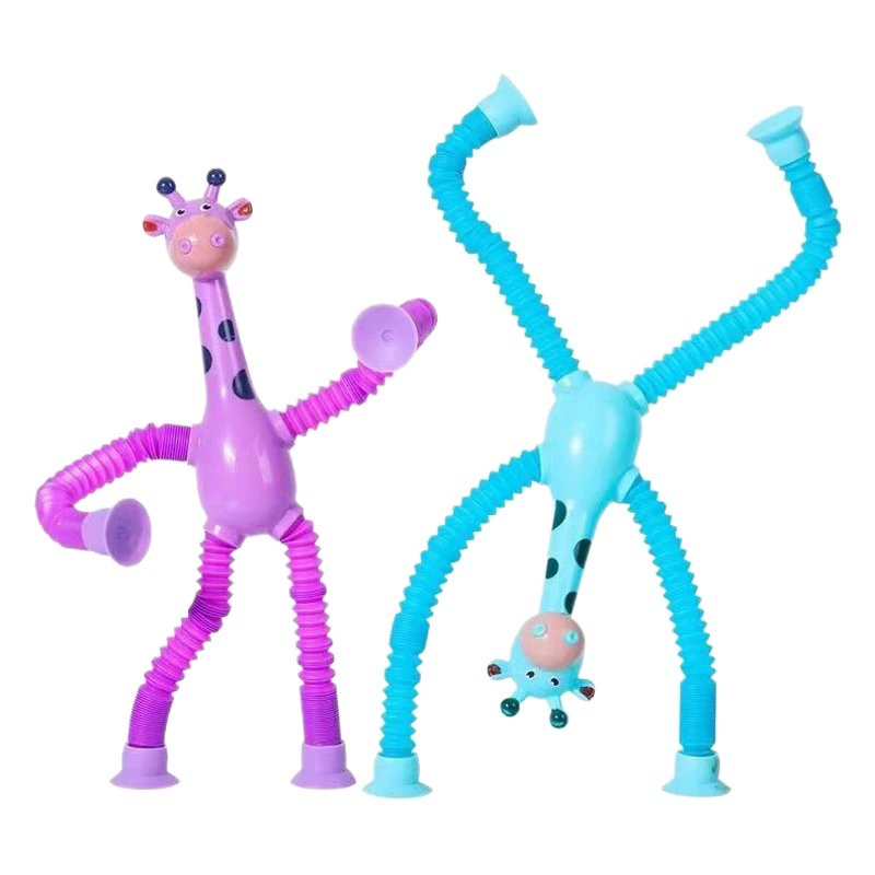 Трансграничная присоска, жираф, универсальная светящаяся мультяшная телескопическая детская развивающая интерактивная игрушка для родителей и детей, растягивающаяся трубка, декомпрессионная игрушка