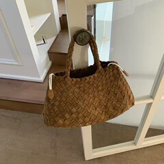 磨砂牛皮手工编织帆船包包腋下包高级百搭慵懒感菜篮子手提单肩包