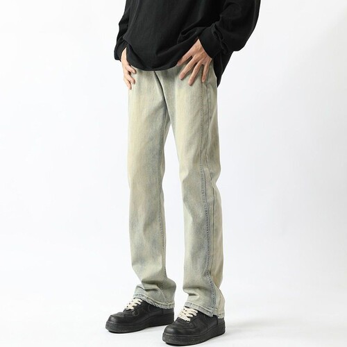 American Street Pants Cleanfit Yellow Clay Jeans Spring and Autumn Trend Brand Casual Slim Fit Straight Leg Washed Pants