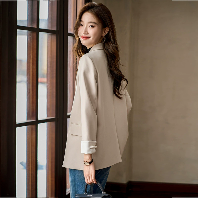 White classic suit jacket for leisure, autumn, high-quality style, oversize