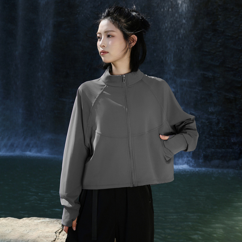 立领开衫卫衣户外休闲时尚瑜伽服秋季女款百搭显瘦高弹柔软短外套|undefined