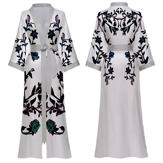2023 New Satin Pajamas Women's Summer Large Size Light Luxury Seven-point Sleeve Cool Nightgown Bathrobe Home Clothes Women's WP2669