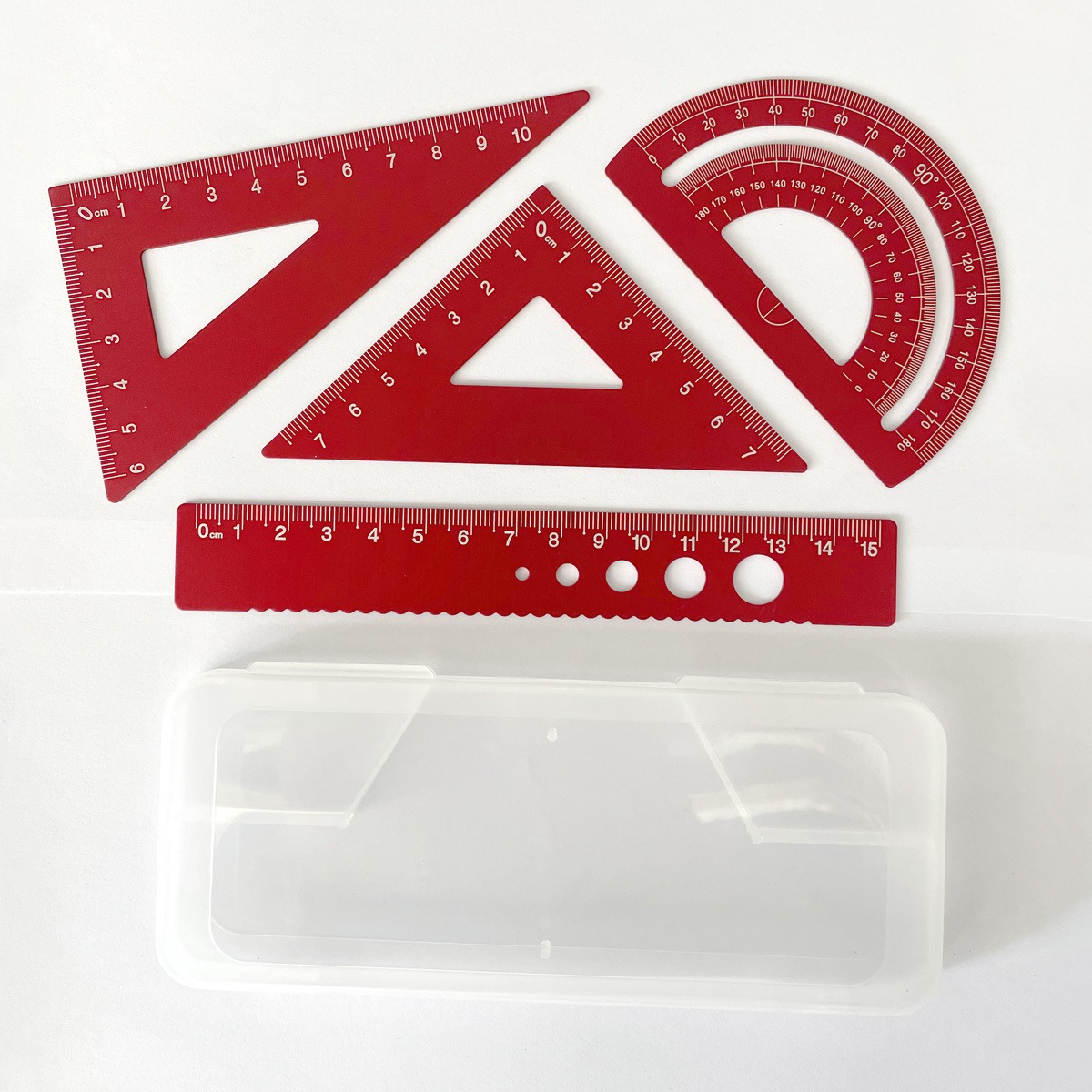 Juego de reglas metálicas, juego de cuatro reglas de aleación de aluminio, grabado láser, regla recta y regla triangular para estudiantes de primaria y secundaria, personalización de regalos