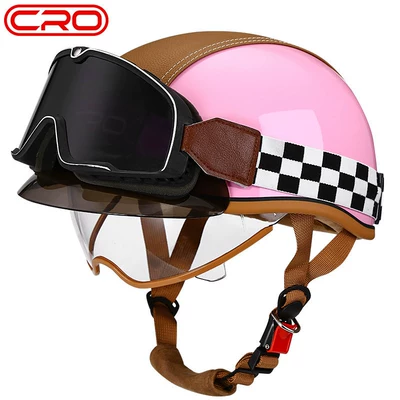 Motosiklet kaskı (dəbilqə) – and Electric Bikes, Japanese-Style Helmet - cro-summer-helmet-pink-transparent-mirror-large-frame-goggles-m-55-56cm-head-circumference