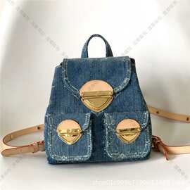 复古 蓝色 牛仔双肩包 丹宁包 小书包 老花包 女包M46836 M46830
