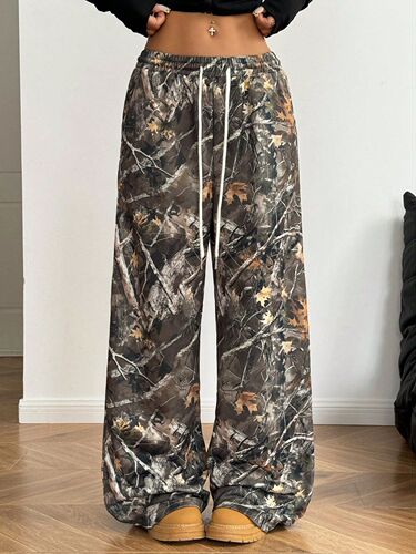 Cross-border European and American 2025 New Summer Fashion Casual Design Stretch Waistband Camouflage Printed Slimming Wide-leg Pants
