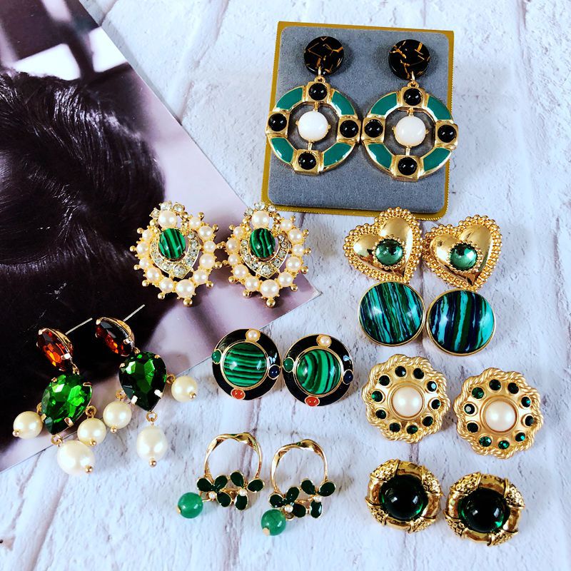 Vintage Fashion Pearl Glass Jade Drip Glaze Earrings Wholesale Nihaojewelry display picture 23