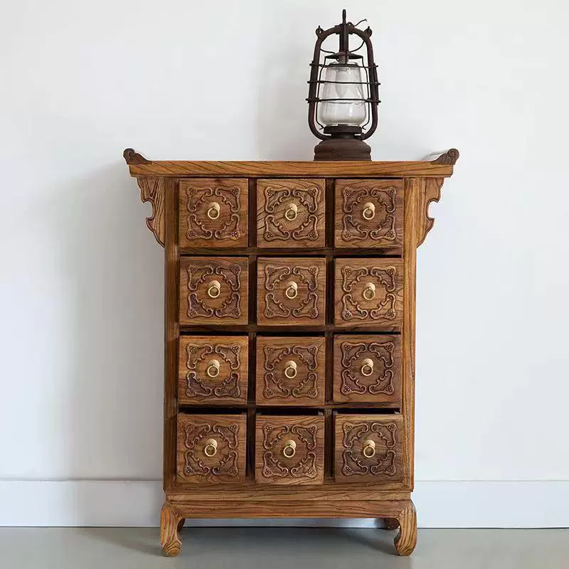 免漆老榆木复古风家具榆木收纳储物柜药柜实木明清仿古中式抽屉柜