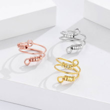 跨境新款焦虑戒指 旋转创意指环三环灵动食指戒转运珠活口首饰品