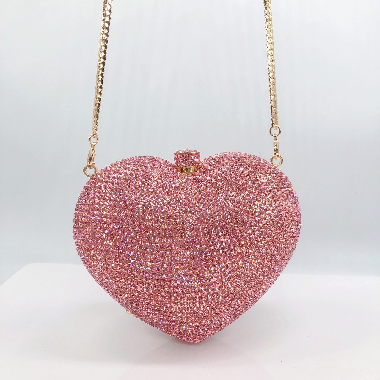 Túi clutch nữ đính pha lê hình trái tim dự tiệc — Màu hồng, Cá tính đặt làm, Màu đỏ, Vàng pha lê chi tiết 22