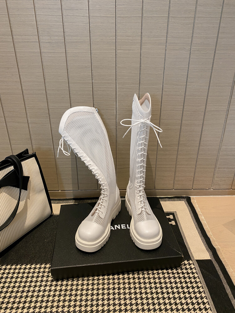 Boot lưới da thật cổ cao đế dày thoáng khí mùa xuân hè phong cách kỵ sĩ buộc dây — Màu nâu ống lớn, Màu đen cổ ống lớn, Ống nhỏ màu đen, Ống nhỏ màu be chi tiết 41