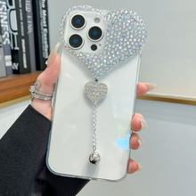 爱心手工水钻适用苹果16pro手机壳iPhone15轻奢镶钻14珍珠保护套