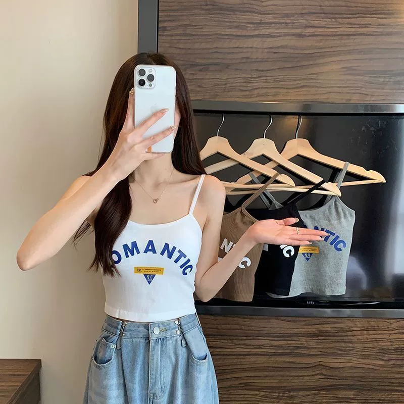 2023 Весна и лето новый сексуальный сладкий горячий жилет женский сладкий цельный нагрудник с принтом на груди внутреннее ношение наружное ношение красивый слинг на спине