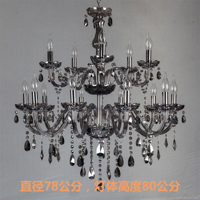 Ahumado gris 18-cabeza 2-capa 12 + 6 gris ahumado araña de cristal luz de la vela adecuado para la boda principal restaurante bar