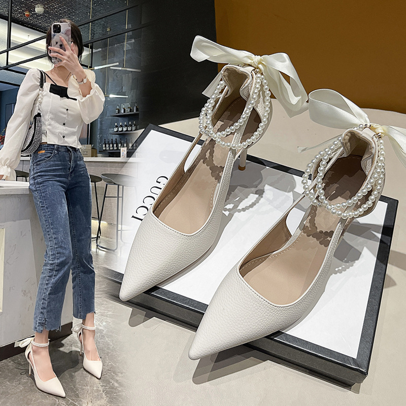 Einfarbige, spitze High Heels für Damen im neuen Sommer- und Herbstdesign 2024, hohle Sandalen mit schmalem Absatz und flachem Mund_voghion.com