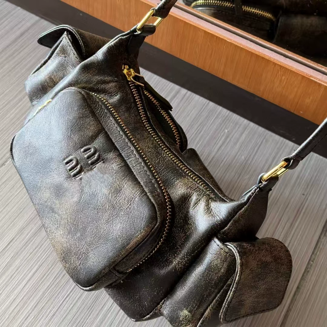 Сумка подмышечная ретро, натуральная кожа, винтажная патина, 21 × 6 × 12 см