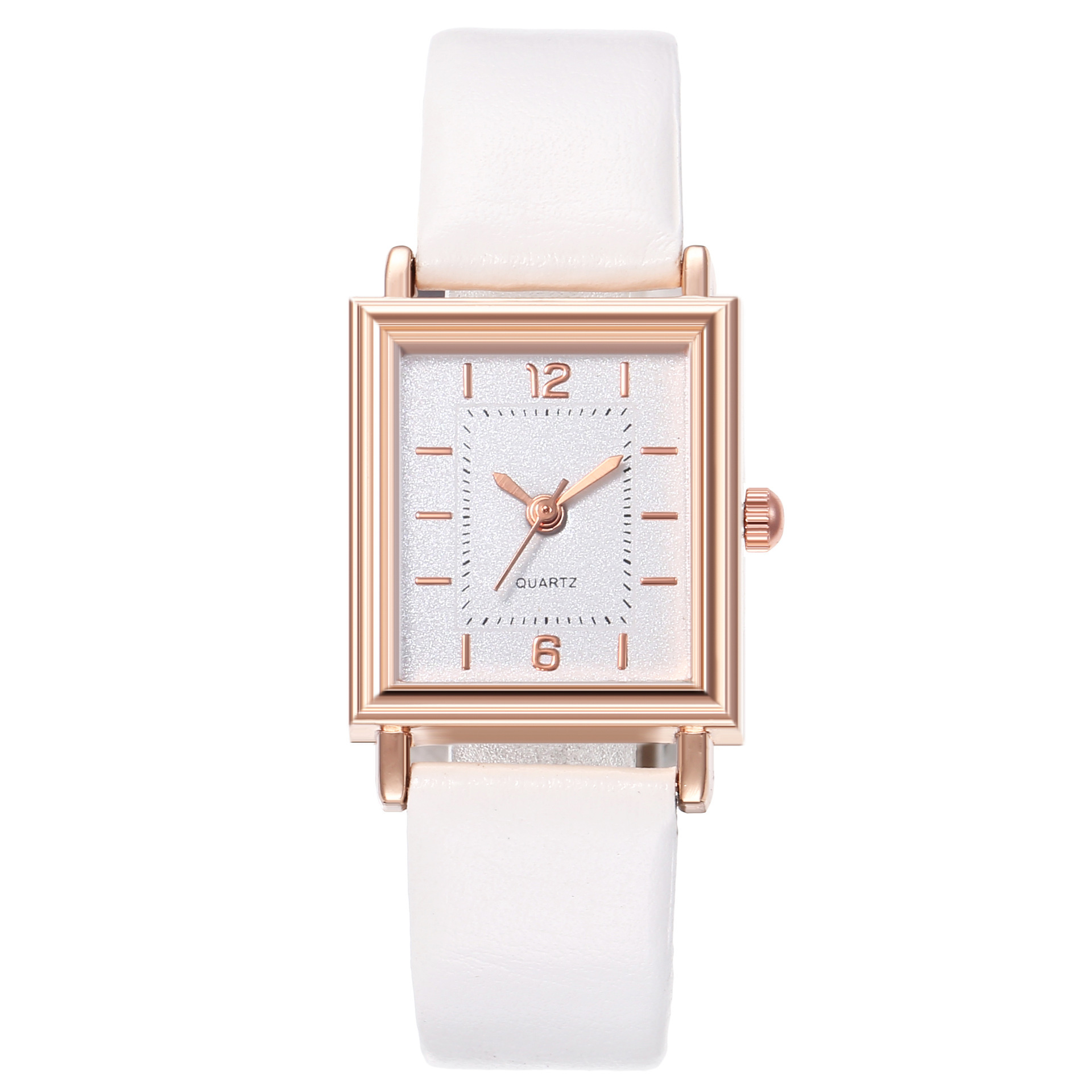 New Women's Fashion Rose Gold Square Case Digital Scale Belt Quartz Watch_voghion.com