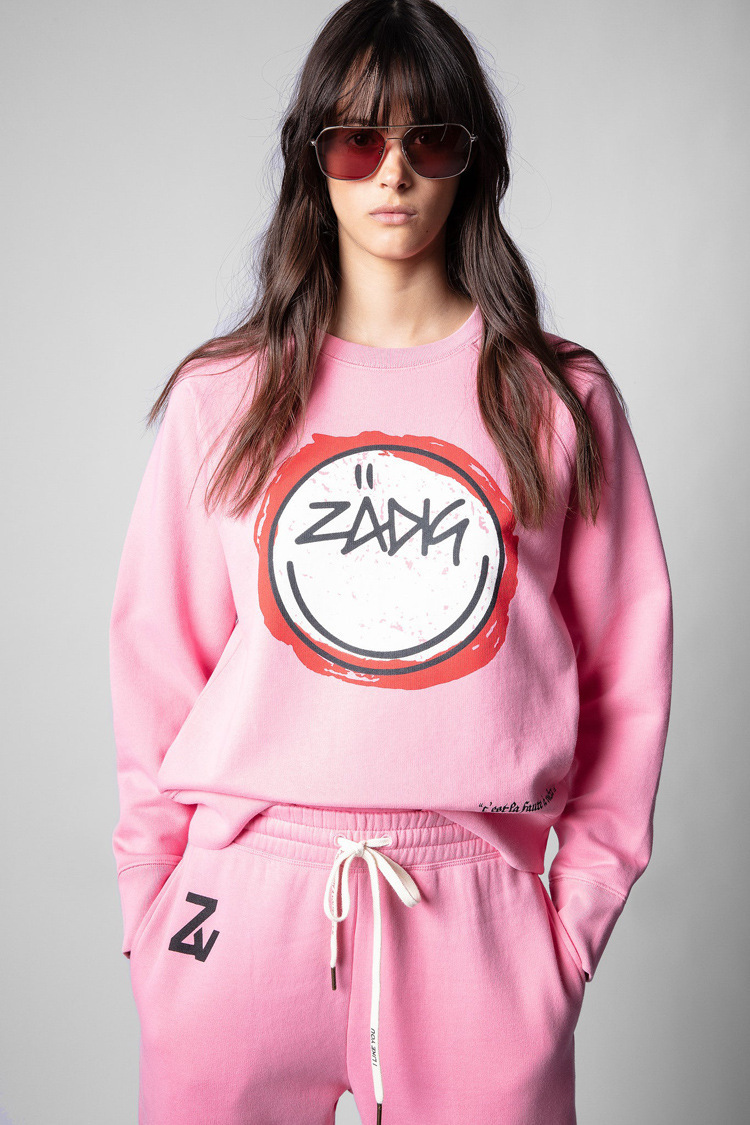 Sudadera de forro polar con estampado de cara sonriente y letras ZV para mujer, estilo francés, otoño e invierno, 01_voghion.com