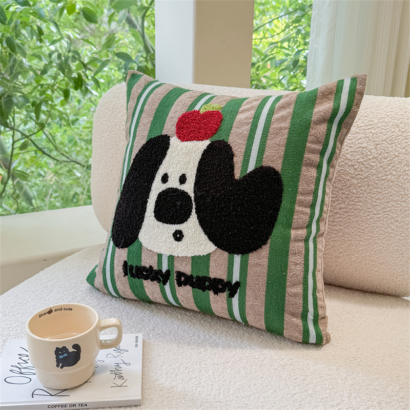 ドーパミンストライプアップルタオル刺繍入りクラウドベルベットリビングルームベッド背もたれソファクッション枕漫画刺繍|undefined