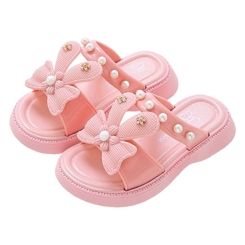 Zapatillas para niños verano Internet celebridad dibujos animados lindo antideslizante suave Fondo niños princesa arco perla cadena zapatillas