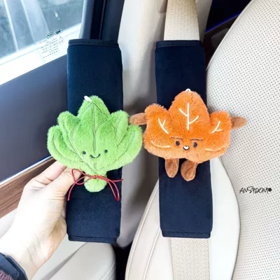 Sürətlər qutusu və əl tormozu başlıqları – and Sycamore Leaf Car Seatbelt - black-plush-shoulder-pads-sycamore-leaves-grapefruit-leaves-two-pieces