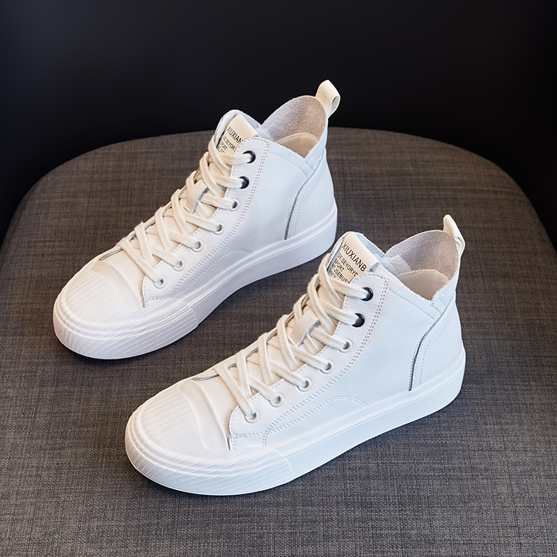 Weiße High Top Sneaker Aus Leder Für Damen Elegante Freizeitschuhe_voghion.com