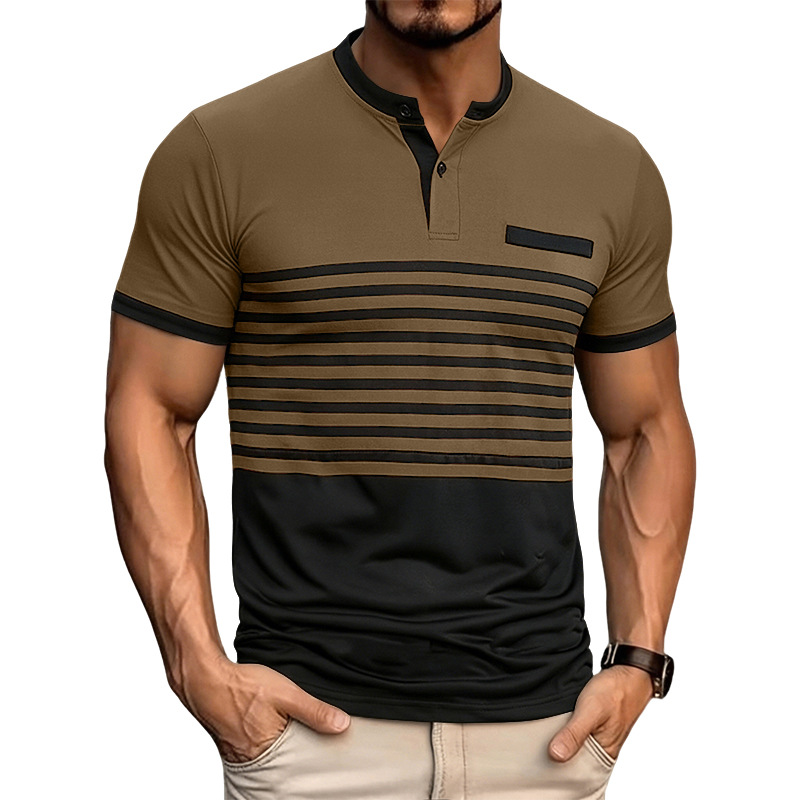 Verano Amazon polo camiseta de hombre de color a rayas polo camiseta de manga corta camiseta de negocios casual geometría de manga corta hombre