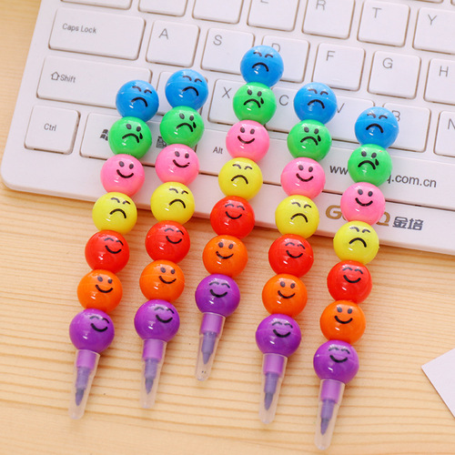 Creative stationery cartoon student candied haws 7-color graffiti crayon cute expression smile pencil no need to sharpen pencil
