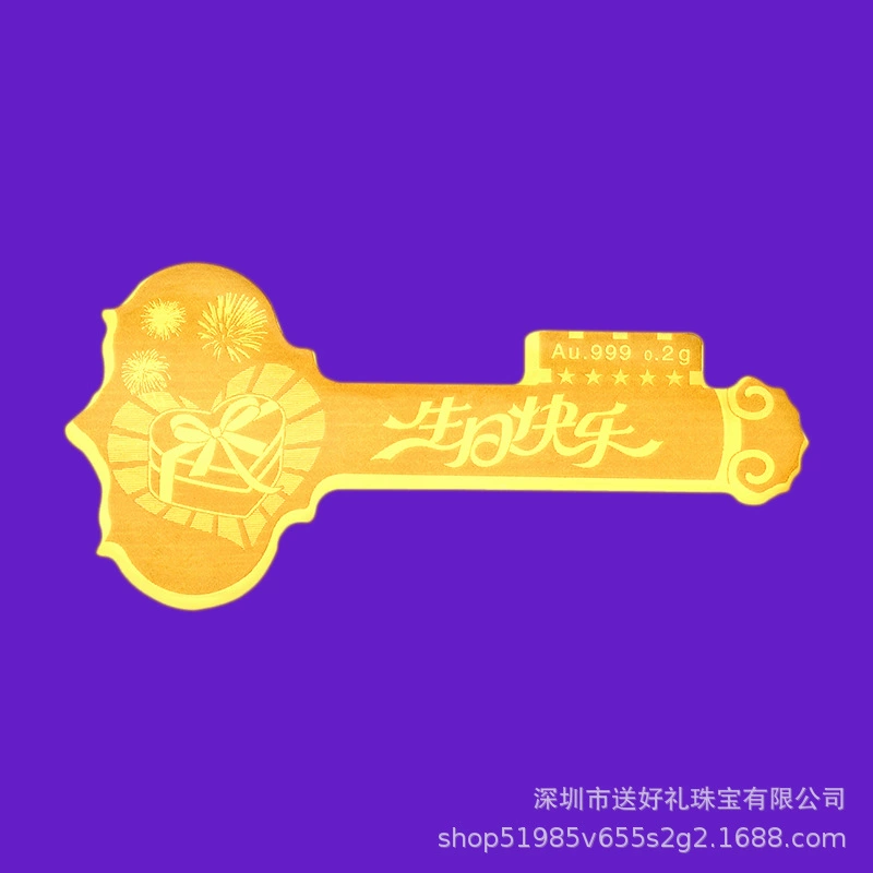 Золотой ключ с днем ​​рождения, индивидуальный золотой ключ из чистого золота 999, подарок на день рождения, золотой ключ, оптовая продажа, ключ с индивидуальным логотипом