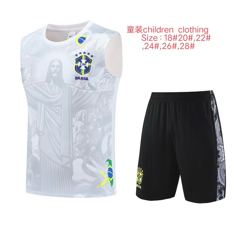 Factory Direct Sales 2526 New Children's Sleeveless Vest Set Real Madrid Barcelona Liverpool Inter Milan Football Training Uniform