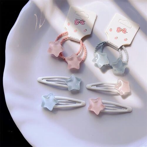 Children's cute star small rubber band fine glitter transparent five-pointed star hairpin hair band sweet baby girl headwear Korean version
