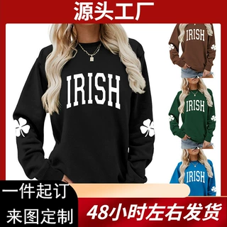 亚马逊秋冬跨境外贸双袖印花卫衣IRISH 四叶草女士长袖百搭套头